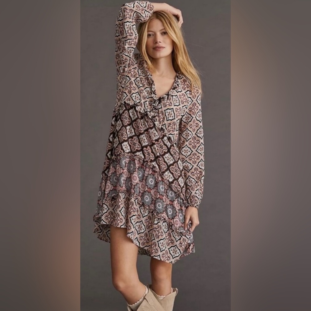 Anthropologie Tiered V-Neck Long Sleeve